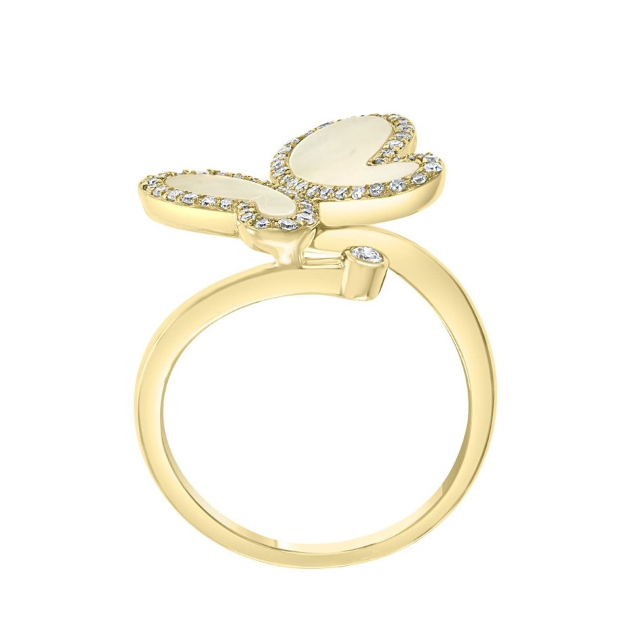 Gem Shopping Effy Mother Of Pearl And Diamond Butterfly Ring In 14K Yellow Gold | Pearl