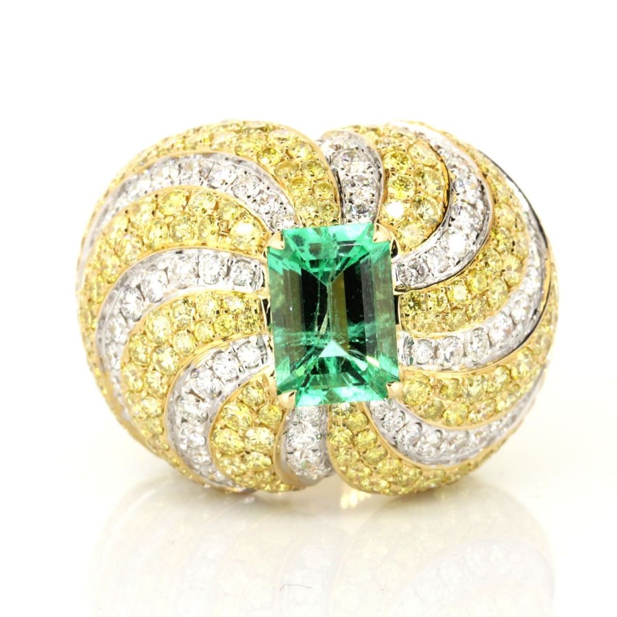 Gem Shopping Cirari Couture Jewels Colombian Emerald And Diamond Cocktail Ring In 14K Yellow Gold | Emerald