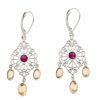 Gem Shopping Imperial Topaz And Ruby Chandelier Earrings In 14K White Gold | Imperial Topaz