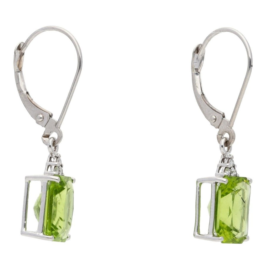 Gem Shopping Pakistani Peridot And Diamond Drop Earrings In 14K White Gold | Peridot