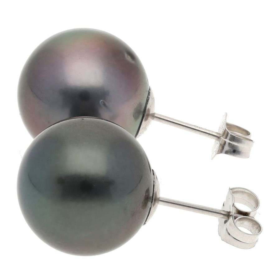 Gem Shopping Cut By Ben Tahitian Cultured Pearl Stud Earrings In 14K White Gold | Pearl
