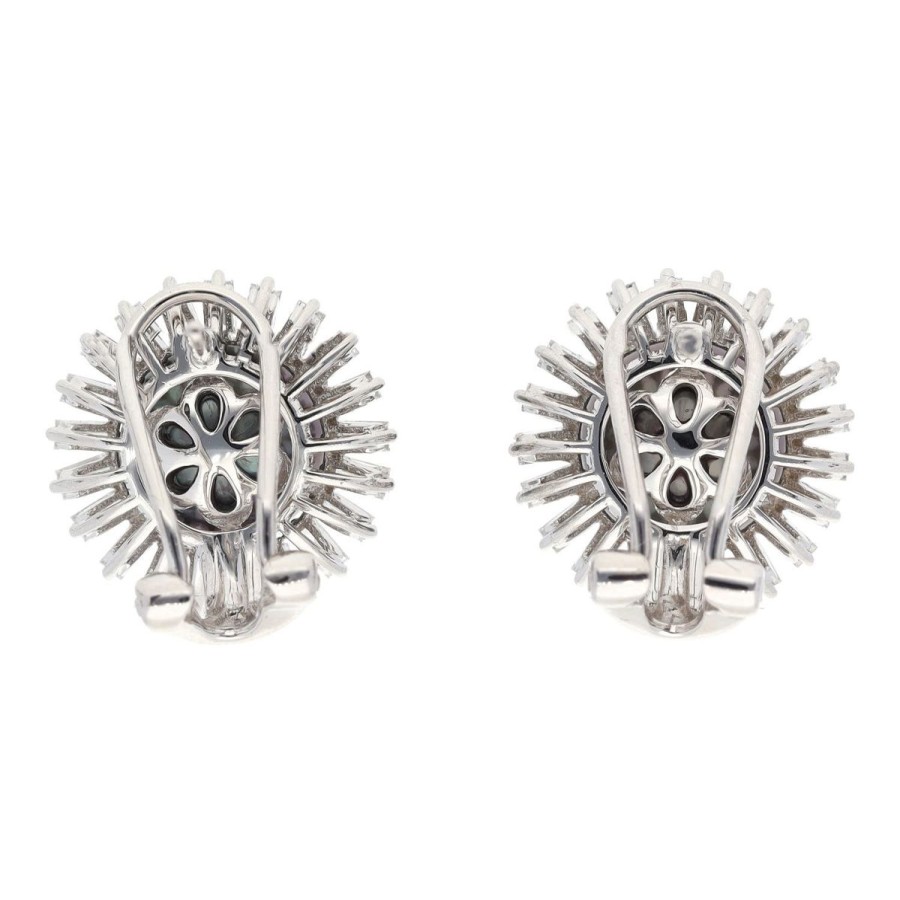 Gem Shopping Effy Tahitian Pearl And Diamond Star Halo Stud Earrings In 14K White Gold | Pearl