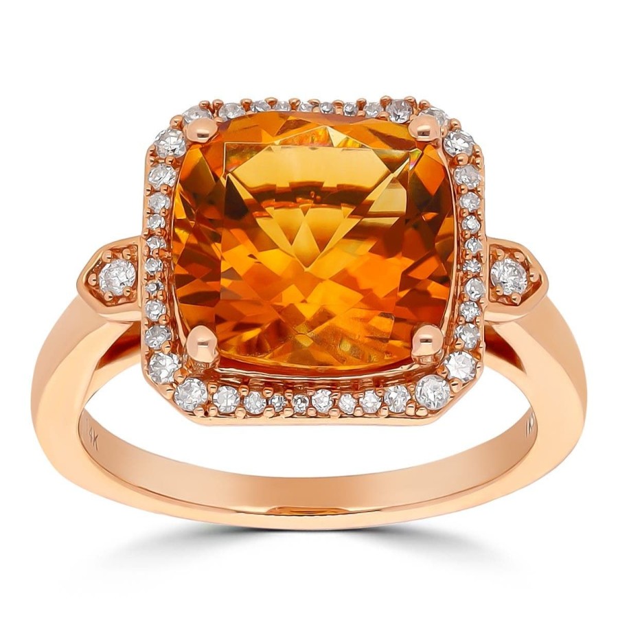 Gem Shopping Citrine And Diamond Halo Ring In 14K Rose Gold | Citrine