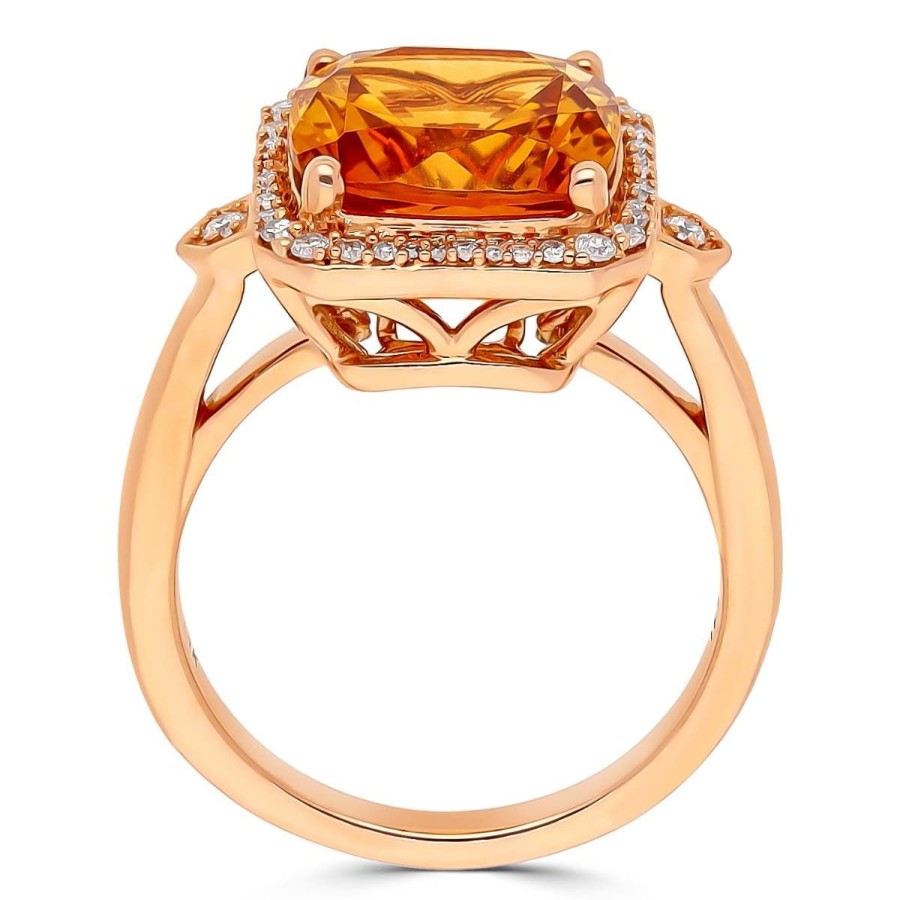 Gem Shopping Citrine And Diamond Halo Ring In 14K Rose Gold | Citrine