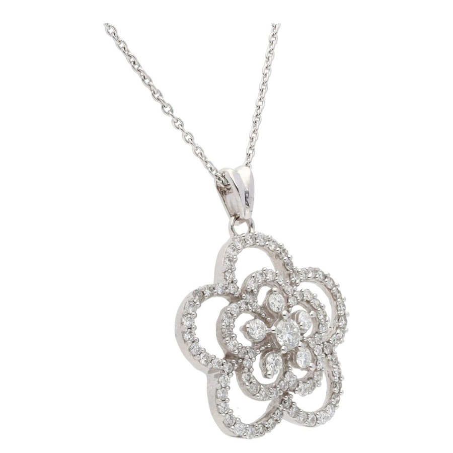 Gem Shopping Kallati Diamond Flower Pendant In 14K White Gold | Diamond