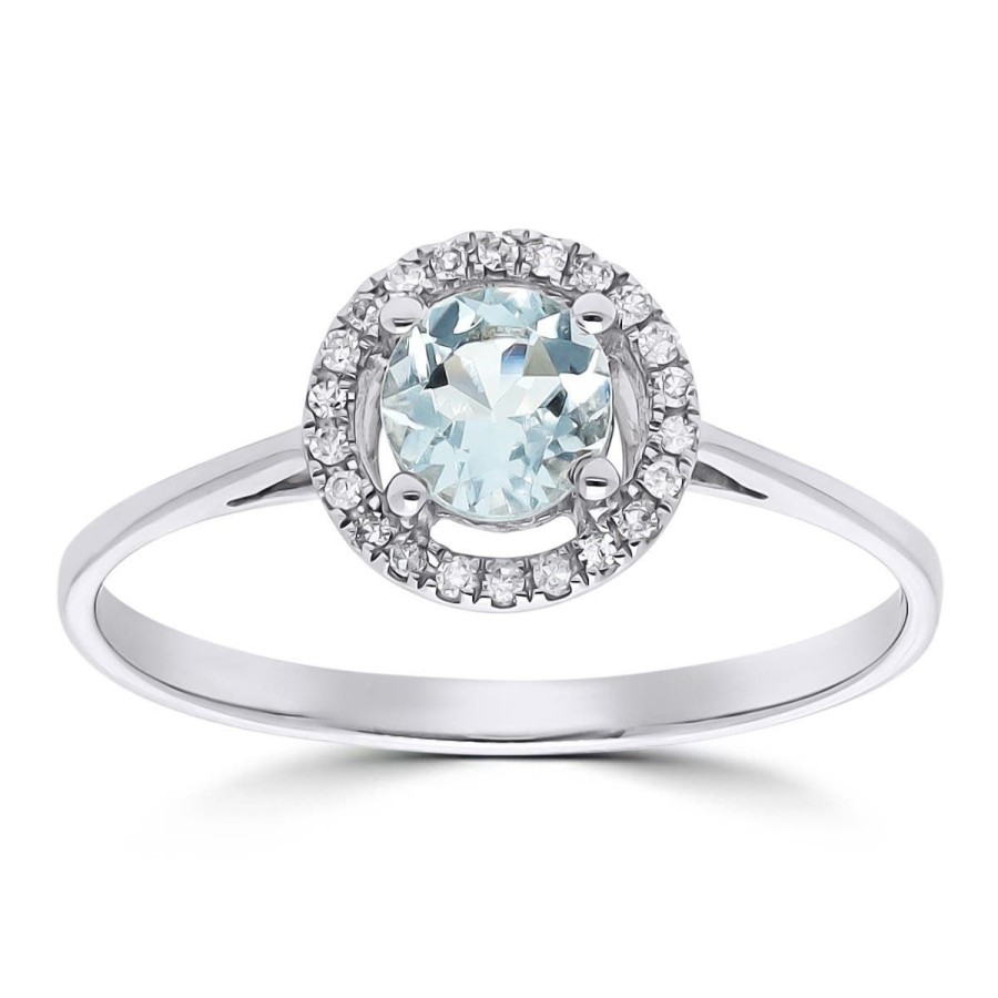 Gem Shopping Lali Jewels Aquamarine And Diamond Halo Ring In 14K White Gold | Aquamarine